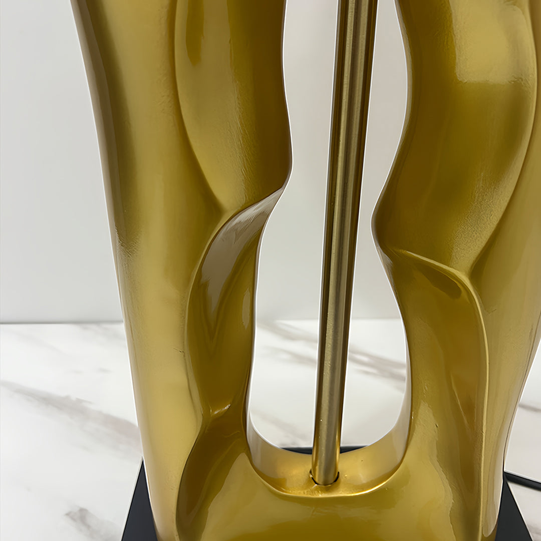 Gold and Black Sculptural Table Lamp with Elegant Drum Shade