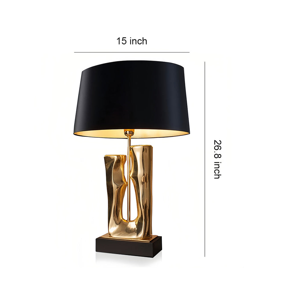 Gold and Black Sculptural Table Lamp with Elegant Drum Shade