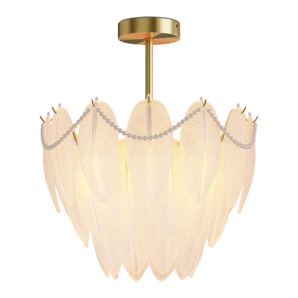 Feathers Chandelier Modern Copper Pearl Ceiling Light