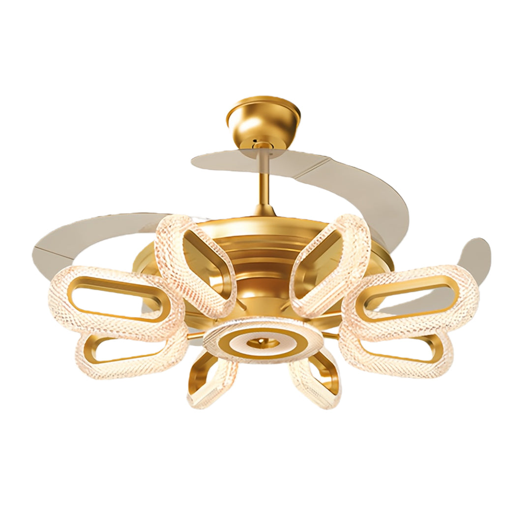 Gold Ceiling Fan with LED Light - Modern Iron Brightness Fixture