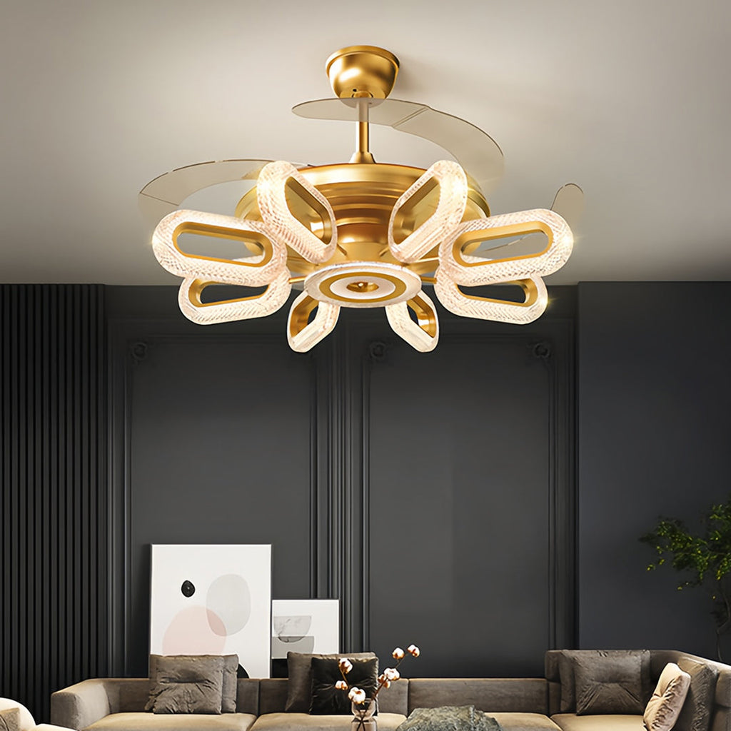 Gold Ceiling Fan with LED Light - Modern Iron Brightness Fixture