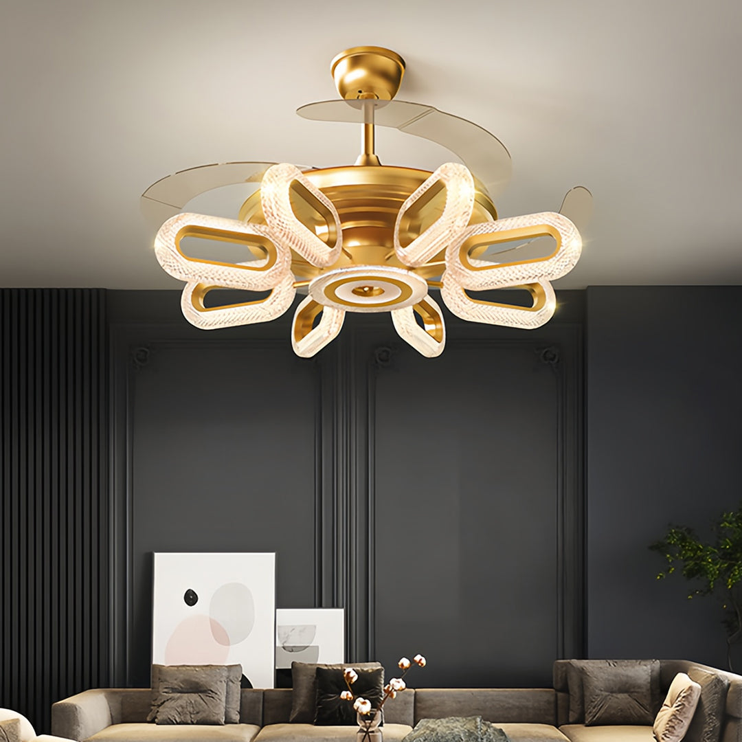 Gold Ceiling Fan with LED Light - Modern Iron Brightness Fixture