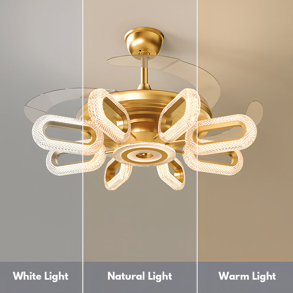 Gold Ceiling Fan with LED Light - Modern Iron Brightness Fixture