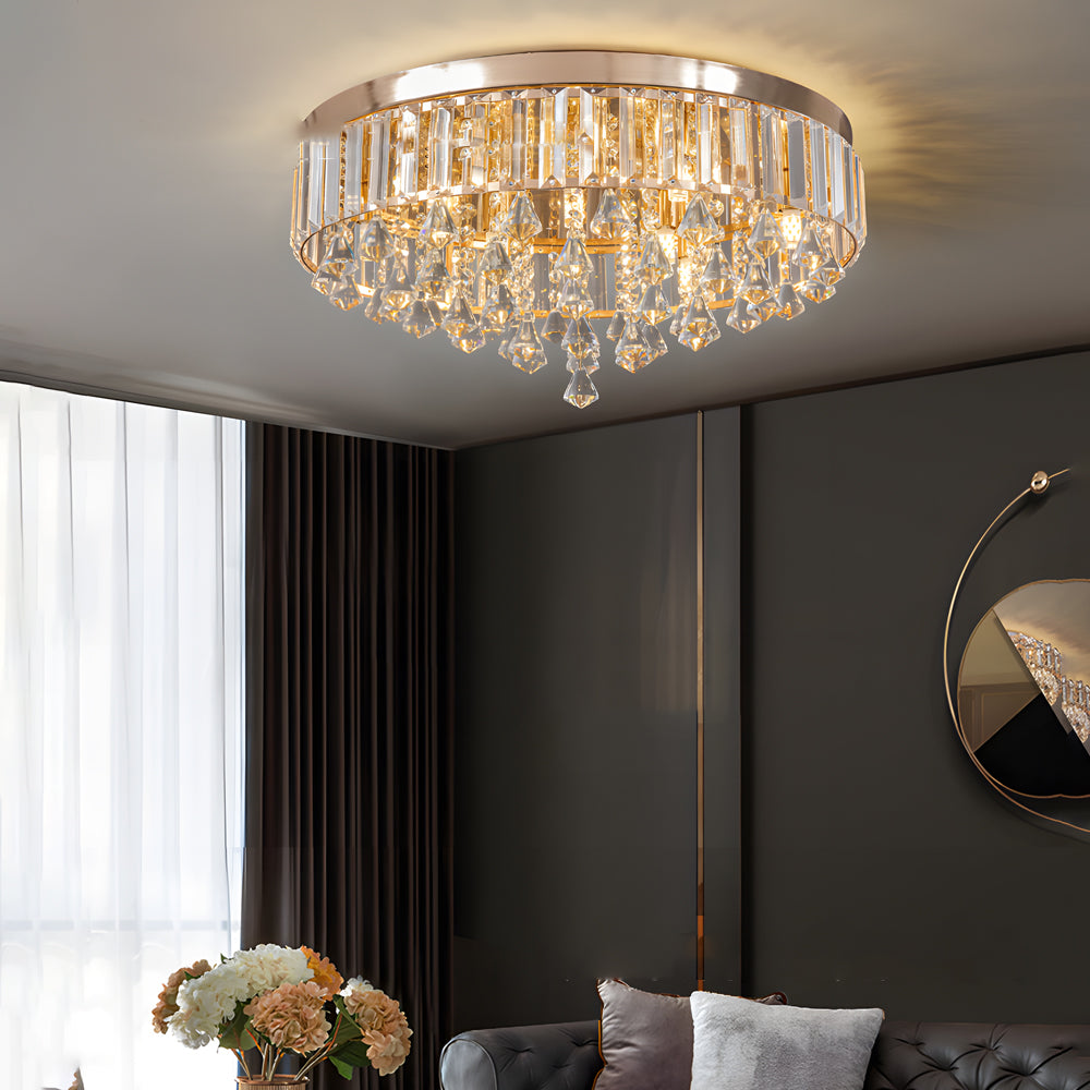 Gold Crystal Flush Mount LED Ceiling Light Fixture
