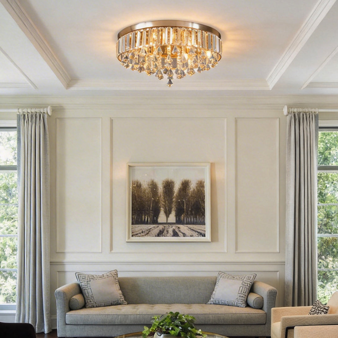 Gold Crystal Flush Mount LED Ceiling Light Fixture