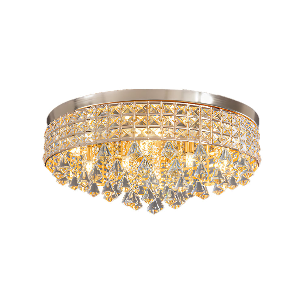 Gold Crystal Flush Mount LED Ceiling Light Fixture