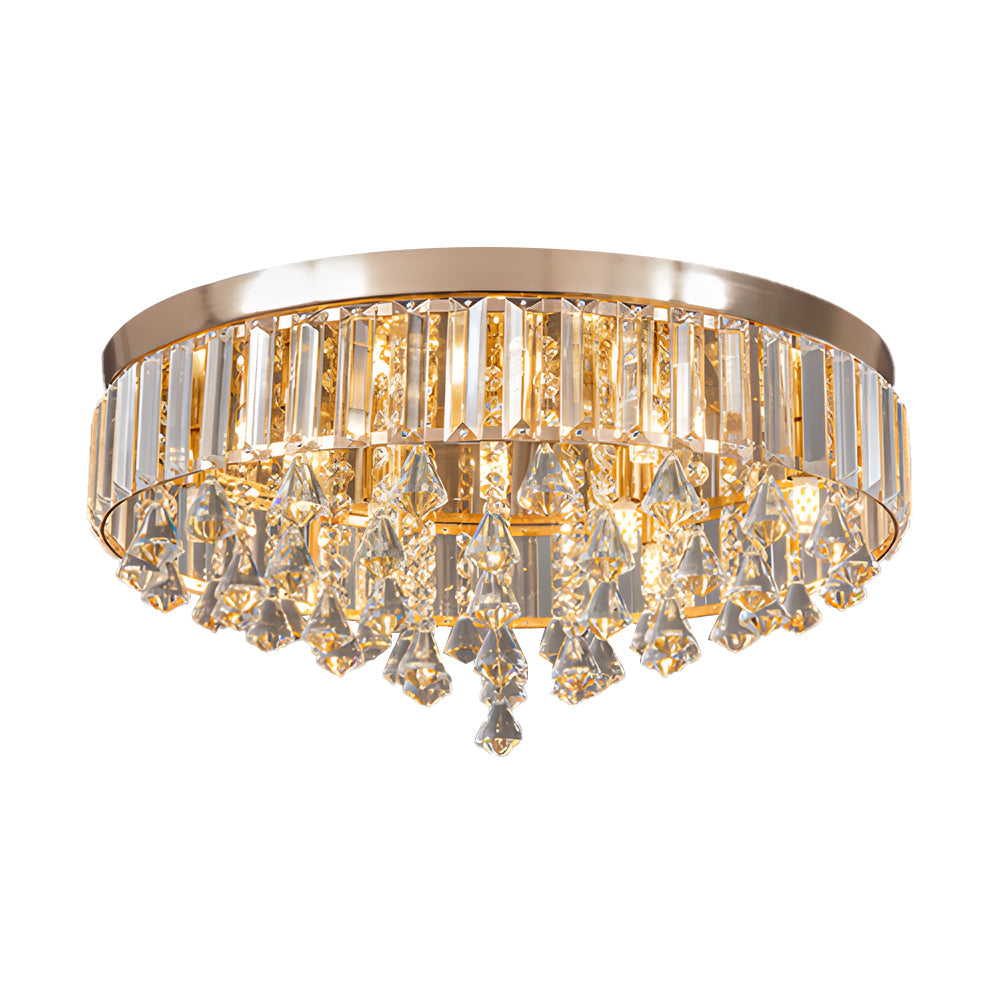 Gold Crystal Flush Mount LED Ceiling Light Fixture