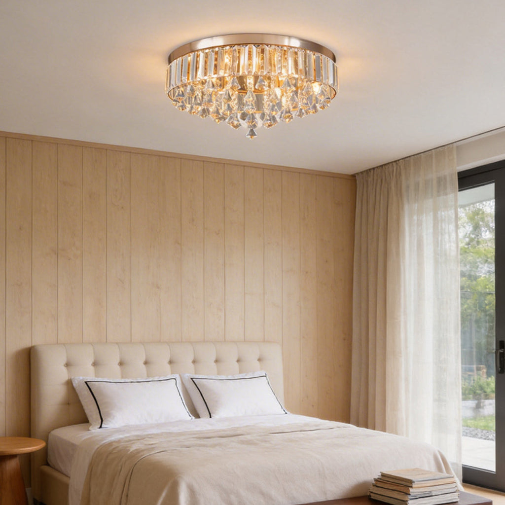Gold Crystal Flush Mount LED Ceiling Light Fixture