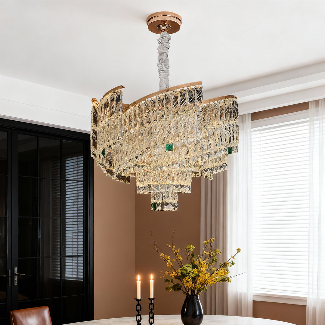 Crystal Pendant Chandelier | Luxury Carbon Steel Ceiling Light