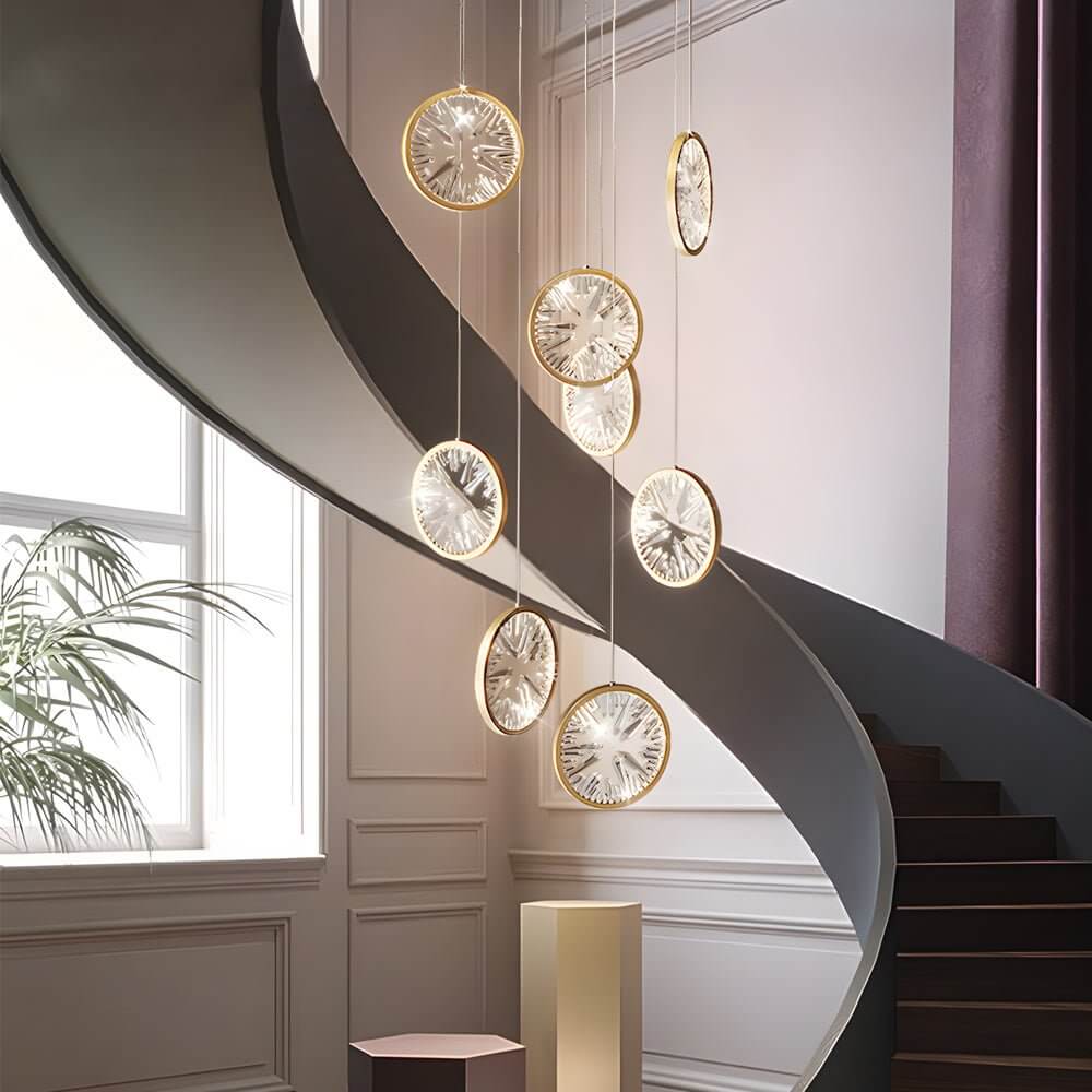Gold Crystal Staircase Chandelier - Elegant Lighting Fixture, Luxury Home Decor, Modern Crystal Design, Grand Staircase Illumination, High-End Light Fixture, Opulent Gold Chandelier, Stunning Crystal Accents, Statement Ceiling Light