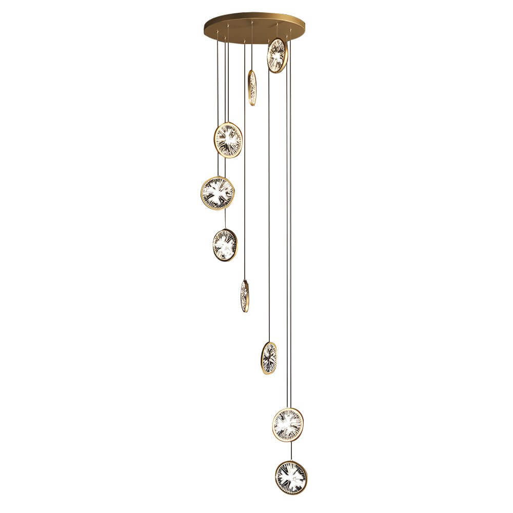 Gold Crystal Staircase Chandelier - Elegant Lighting Fixture, Luxury Home Decor, Modern Crystal Design, Grand Staircase Illumination, High-End Light Fixture, Opulent Gold Chandelier, Stunning Crystal Accents, Statement Ceiling Light