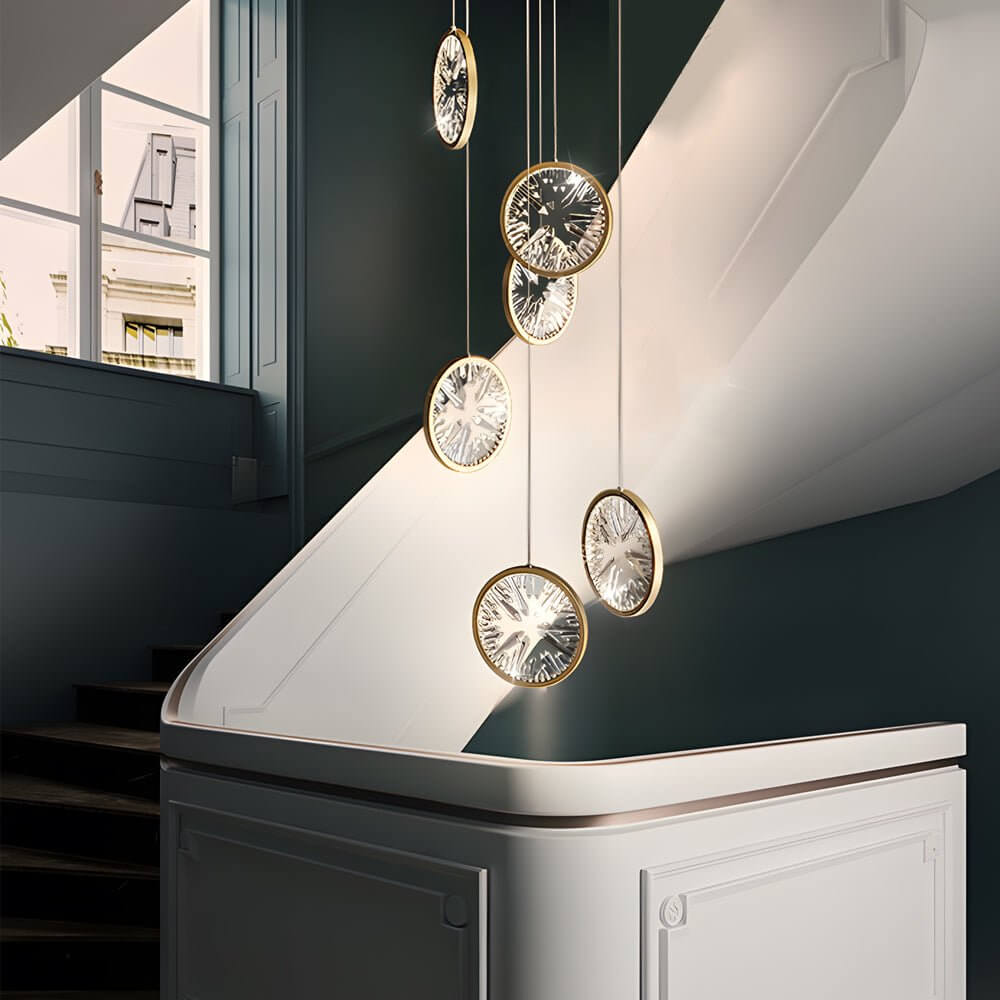 Gold Crystal Staircase Chandelier - Elegant Lighting Fixture, Luxury Home Decor, Modern Crystal Design, Grand Staircase Illumination, High-End Light Fixture, Opulent Gold Chandelier, Stunning Crystal Accents, Statement Ceiling Light