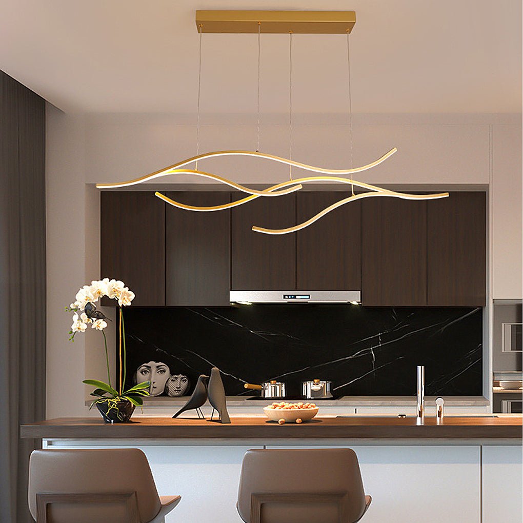Curved Wavy LED Pendant Light - Modern Metal Ceiling Fixture