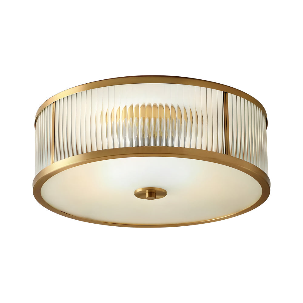Gold Drum Ceiling Light - American Style Brass Fixture, Cylindrical Pendant Lamp