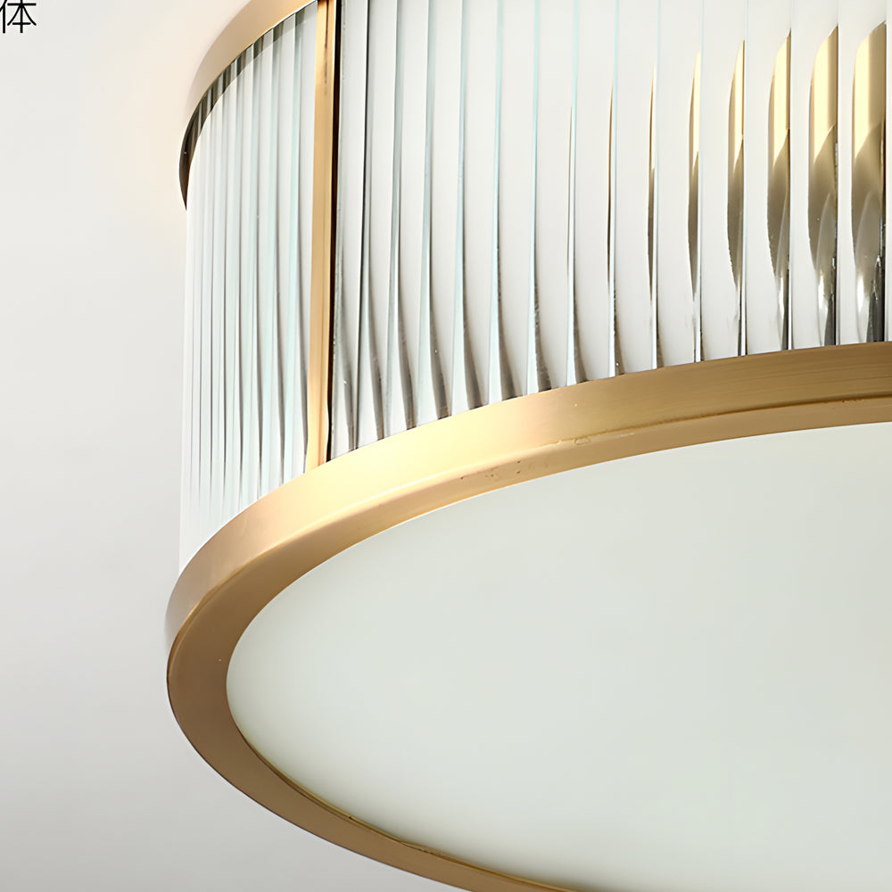 Gold Drum Ceiling Light - American Style Brass Fixture, Cylindrical Pendant Lamp