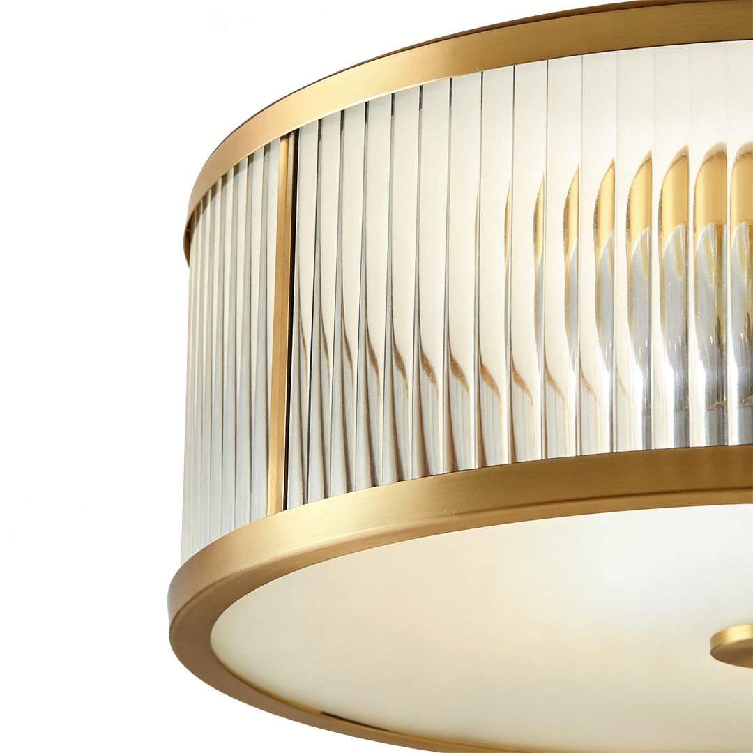 Gold Drum Ceiling Light - American Style Brass Fixture, Cylindrical Pendant Lamp