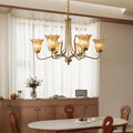 Vintage Gold Glass Chandelier - Copper Ceiling Light Fixture