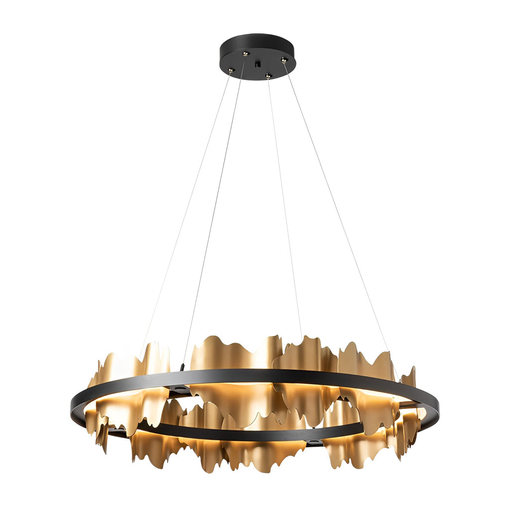 Gold Leaf Chandelier Modern Metal Round LED Ceiling Light