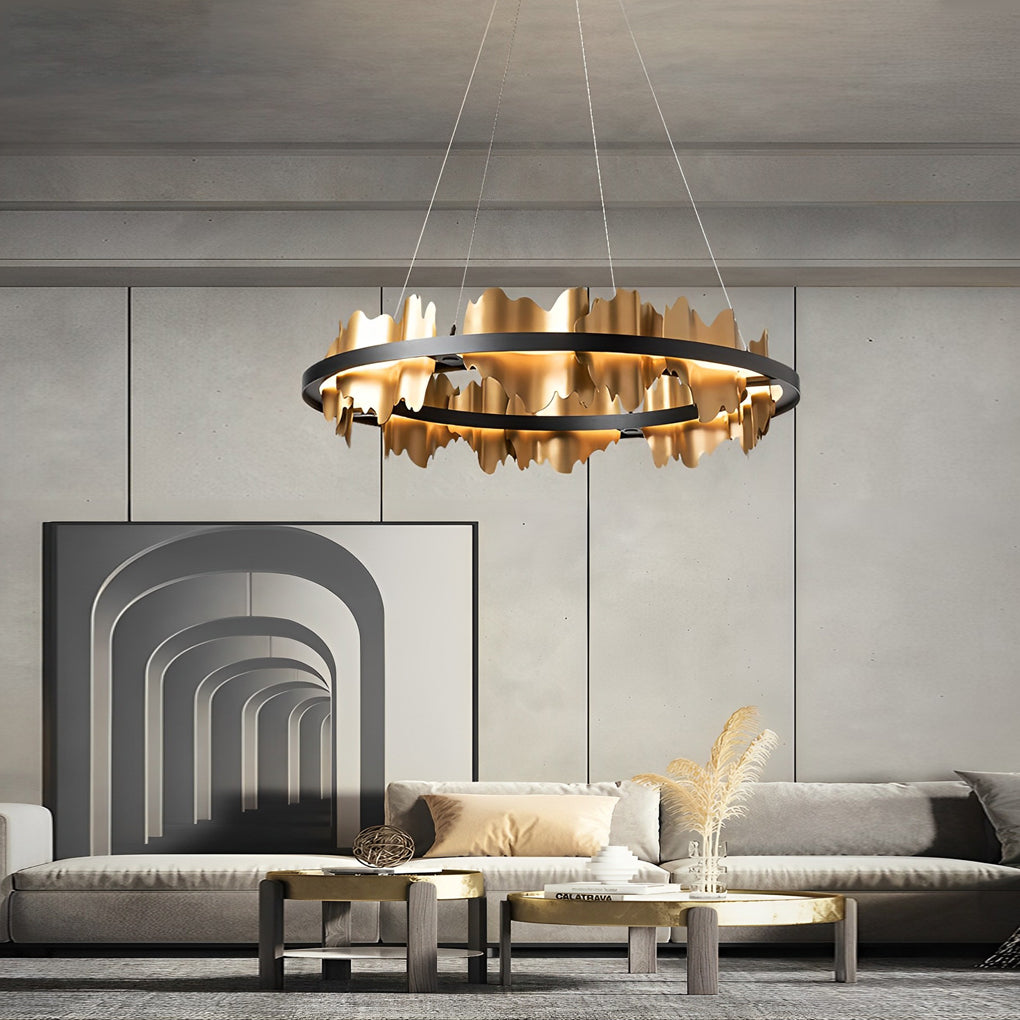 Gold Leaf Chandelier Modern Metal Round LED Ceiling Light