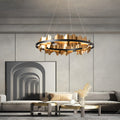 Gold Leaf Chandelier Modern Metal Round LED Ceiling Light