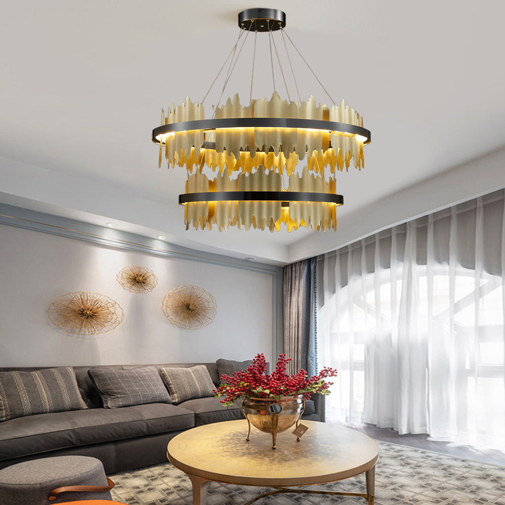 Gold Leaf Chandelier Modern Metal Round LED Ceiling Light