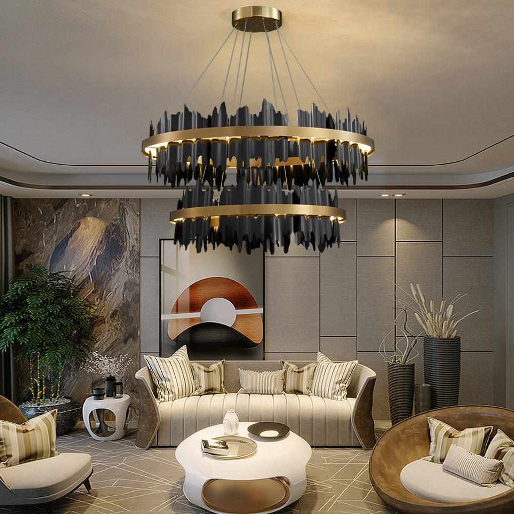 Gold Leaf Chandelier Modern Metal Round LED Ceiling Light