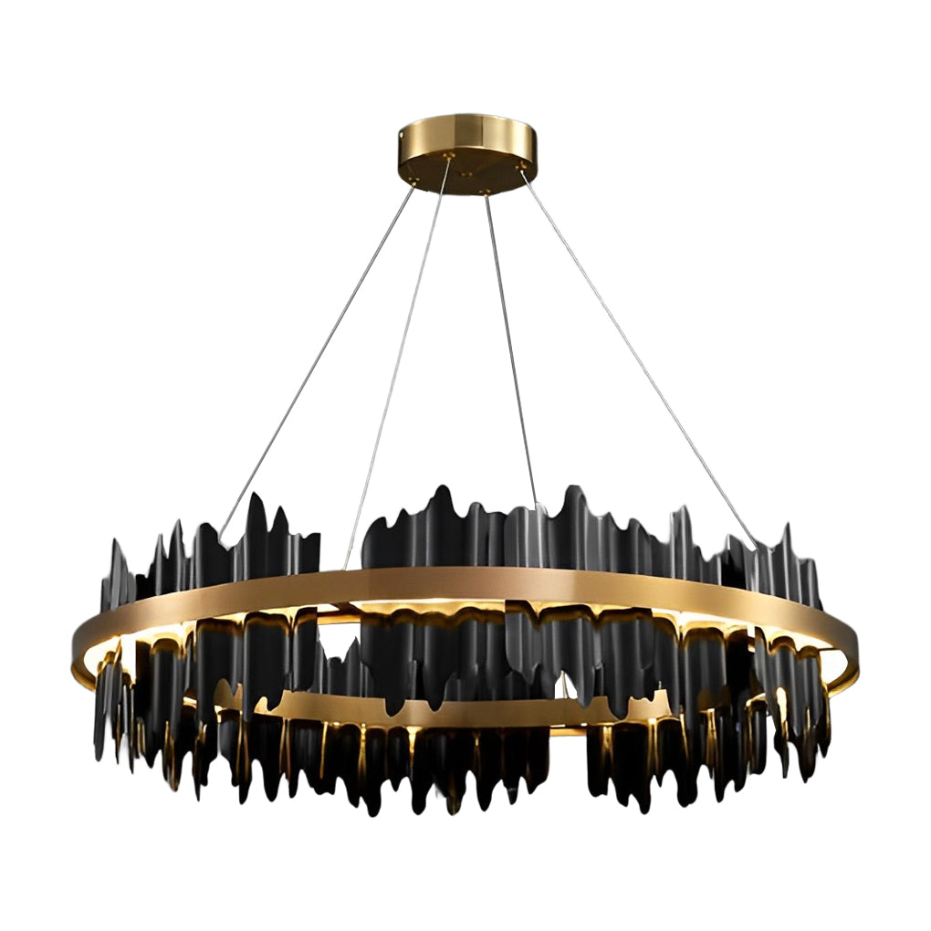 Gold Leaf Chandelier Modern Metal Round LED Ceiling Light