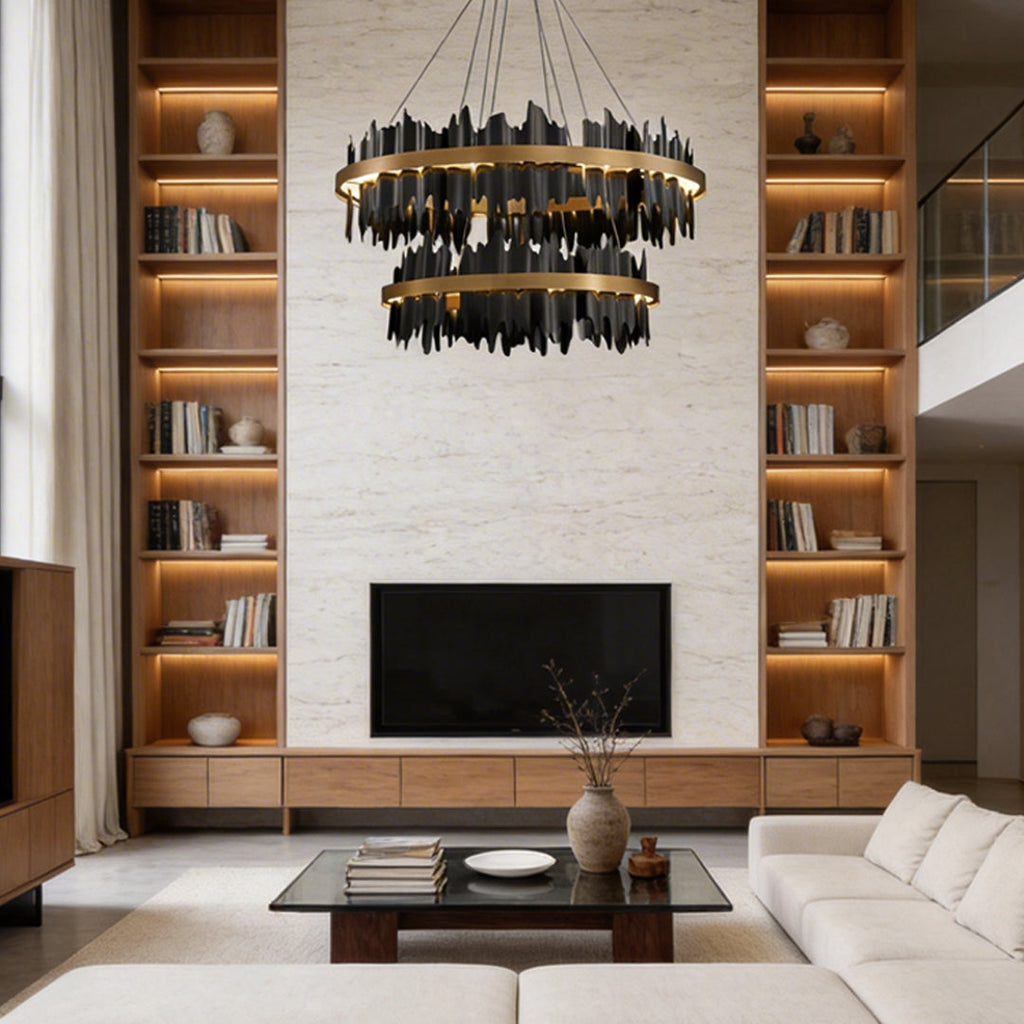 Gold Leaf Chandelier Modern Metal Round LED Ceiling Light