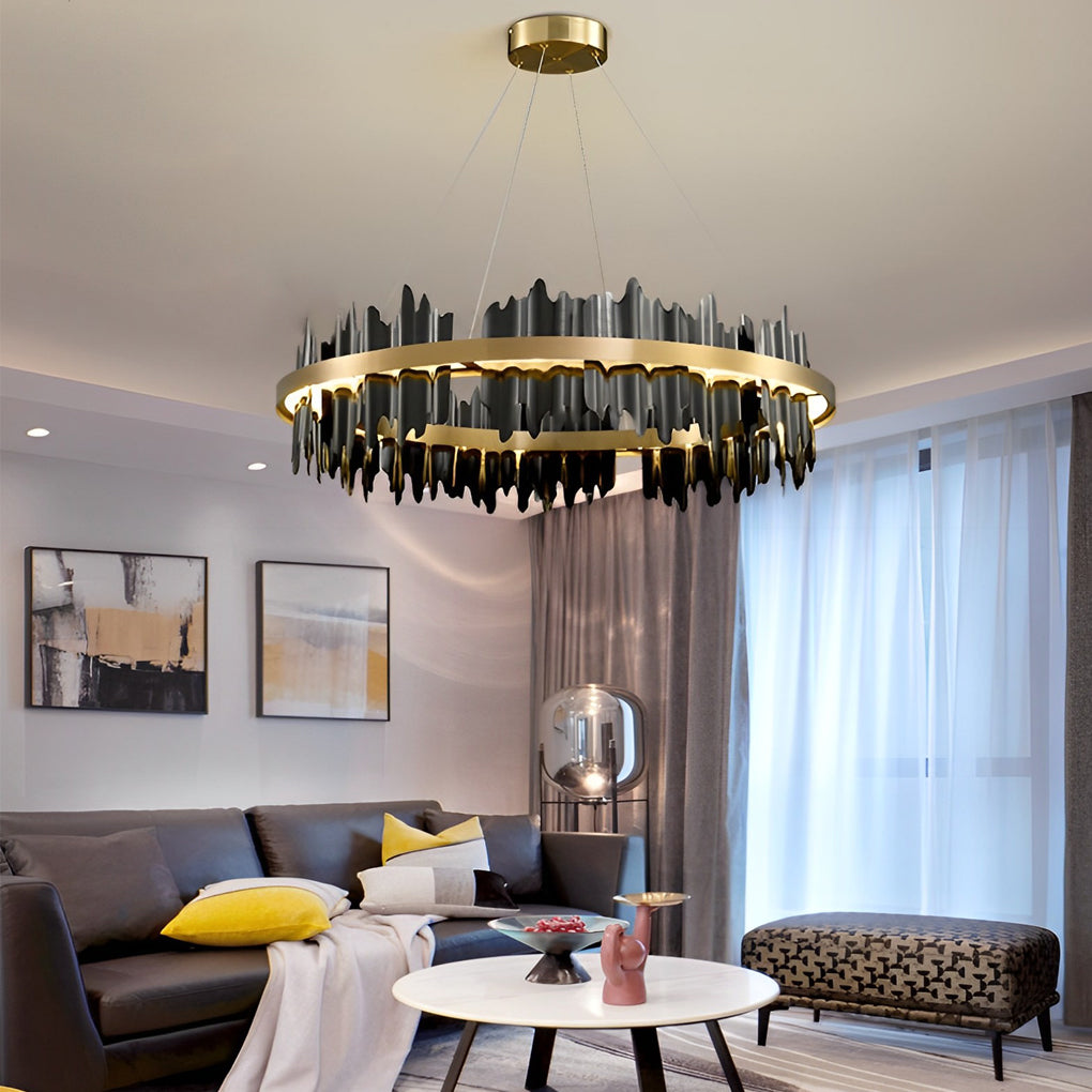 Gold Leaf Chandelier Modern Metal Round LED Ceiling Light