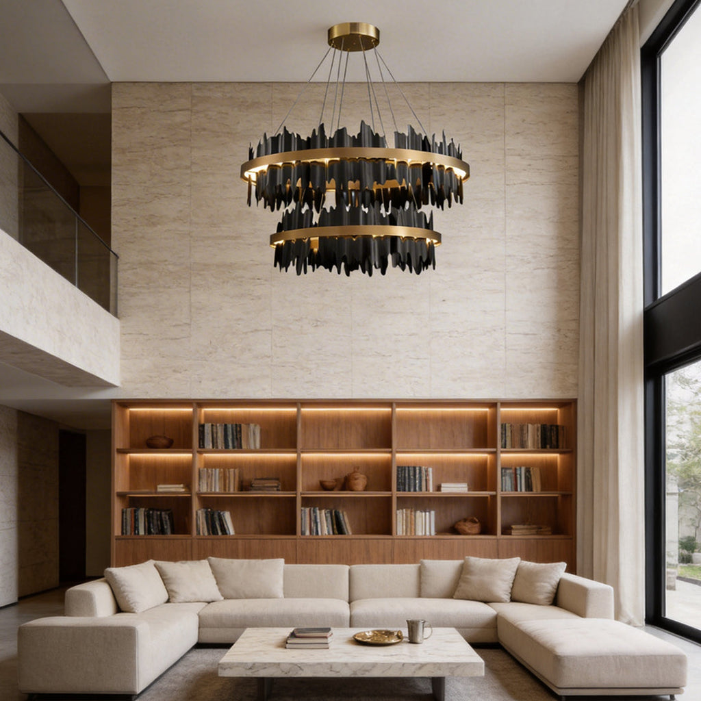 Gold Leaf Chandelier Modern Metal Round LED Ceiling Light