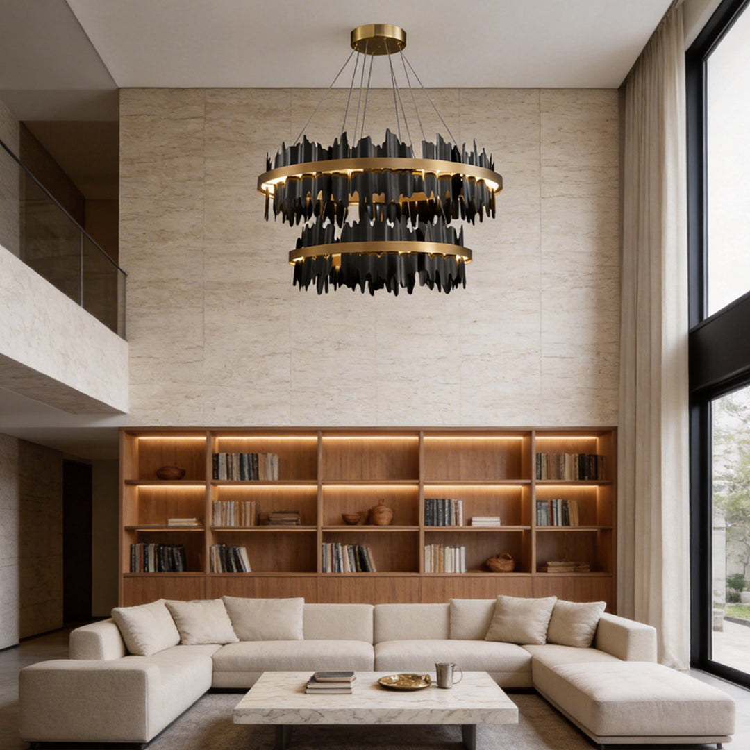 Gold Leaf Chandelier Modern Metal Round LED Ceiling Light