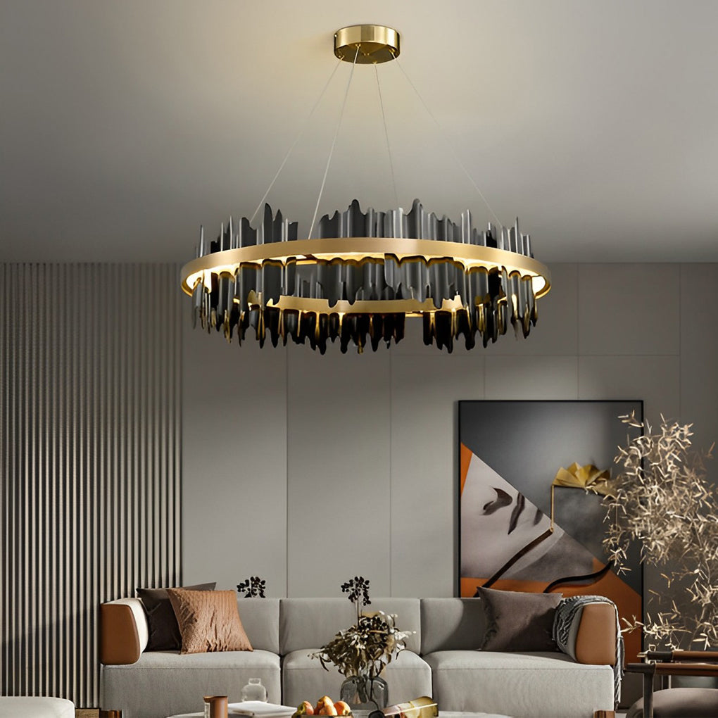 Gold Leaf Chandelier Modern Metal Round LED Ceiling Light