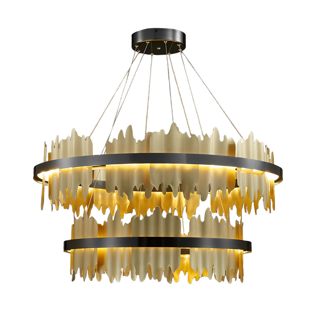 Gold Leaf Chandelier Modern Metal Round LED Ceiling Light