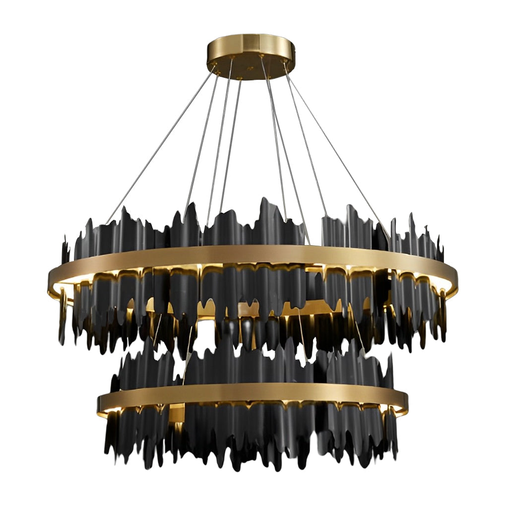 Gold Leaf Chandelier Modern Metal Round LED Ceiling Light