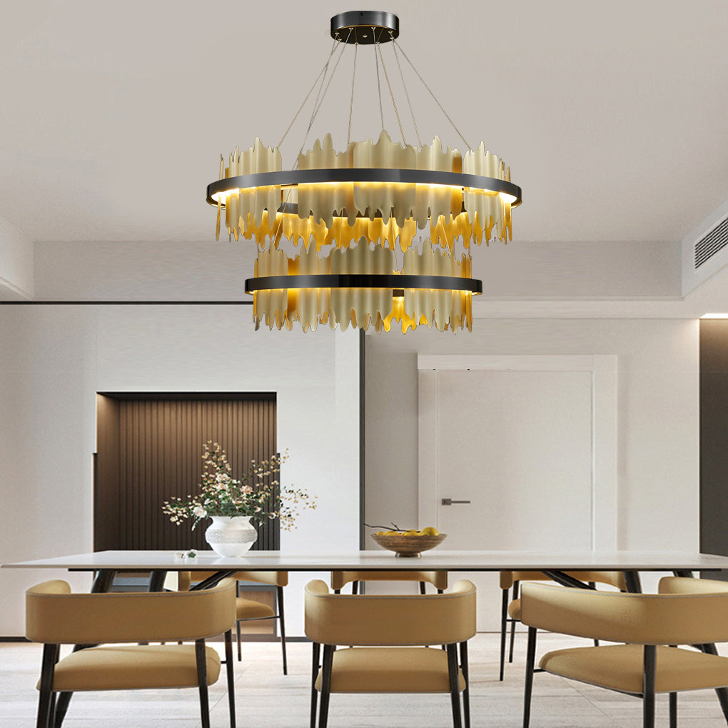 Gold Leaf Chandelier Modern Metal Round LED Ceiling Light