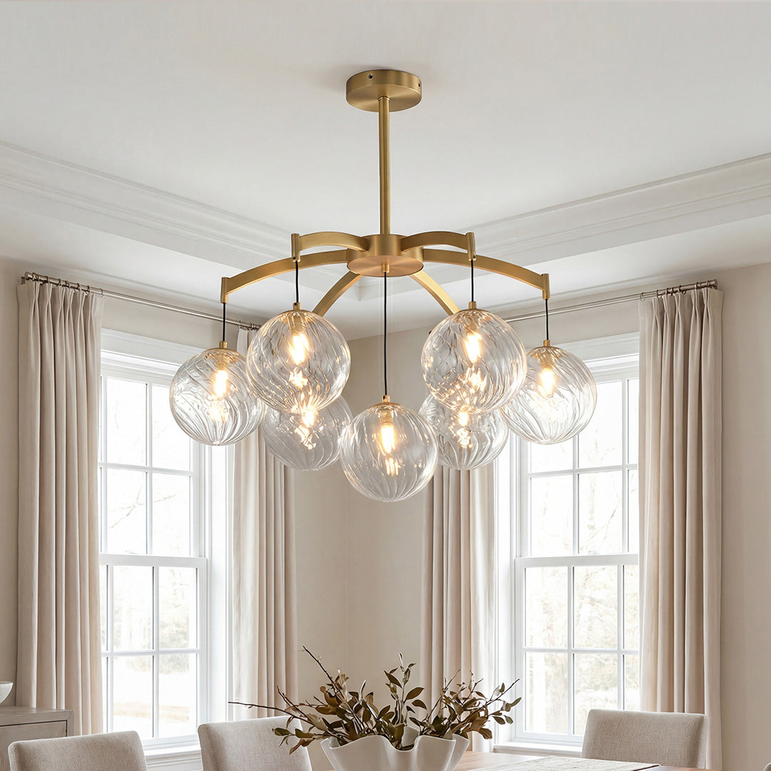 Modern Glass Ball Chandelier - Full Copper Ceiling Light