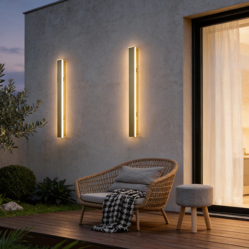 Gold Outdoor Wall Light - Minimalist Linear LED Design