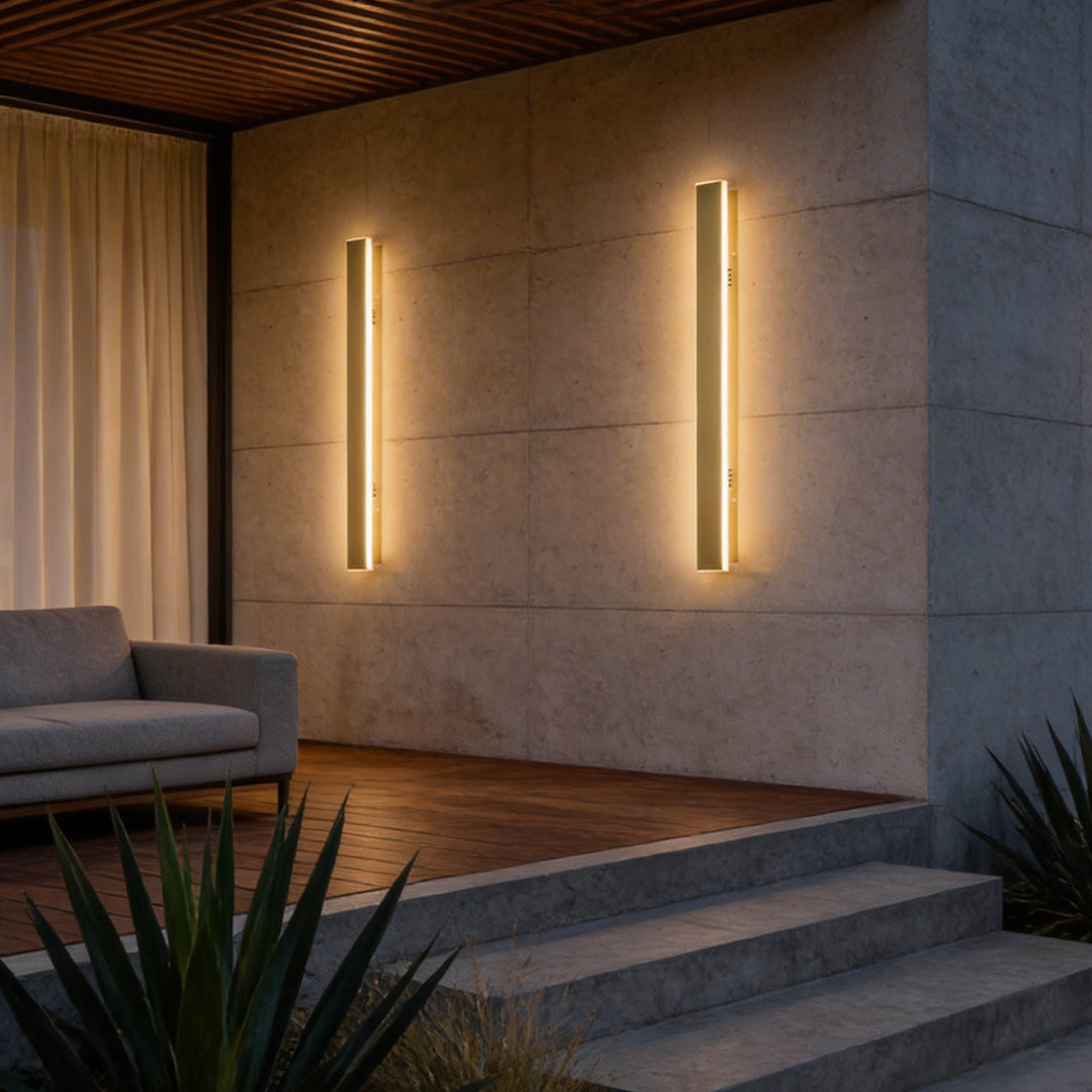 Gold Outdoor Wall Light - Minimalist Linear LED Design