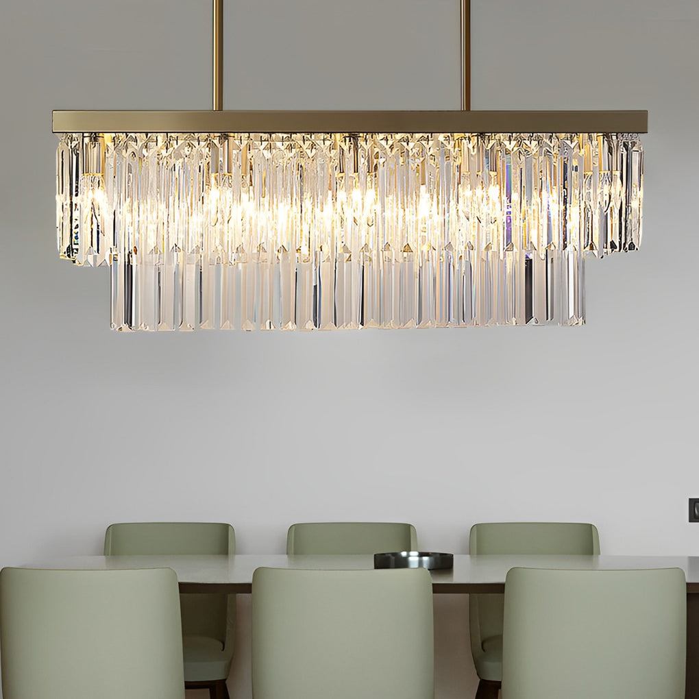 Gold Rectangular Crystal Chandelier Modern Ceiling Light