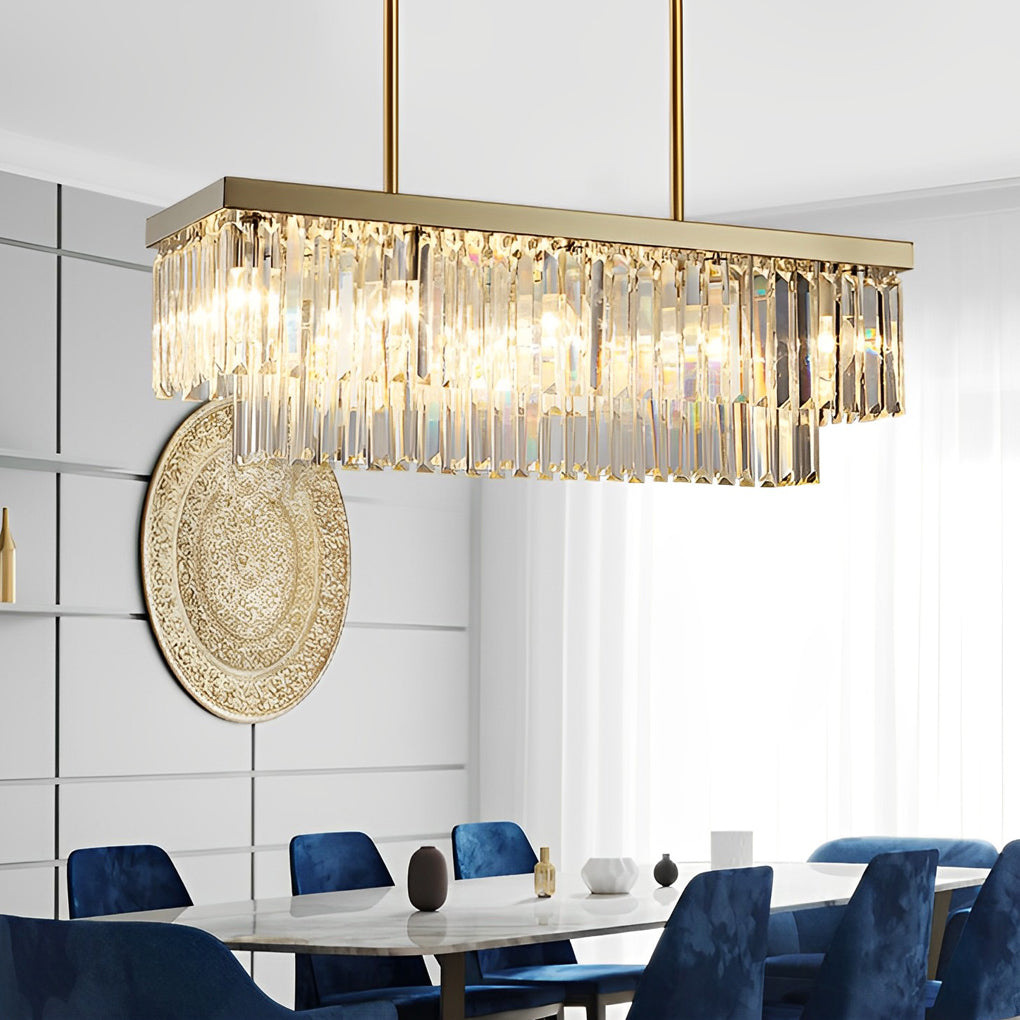 Gold Rectangular Crystal Chandelier Modern Ceiling Light
