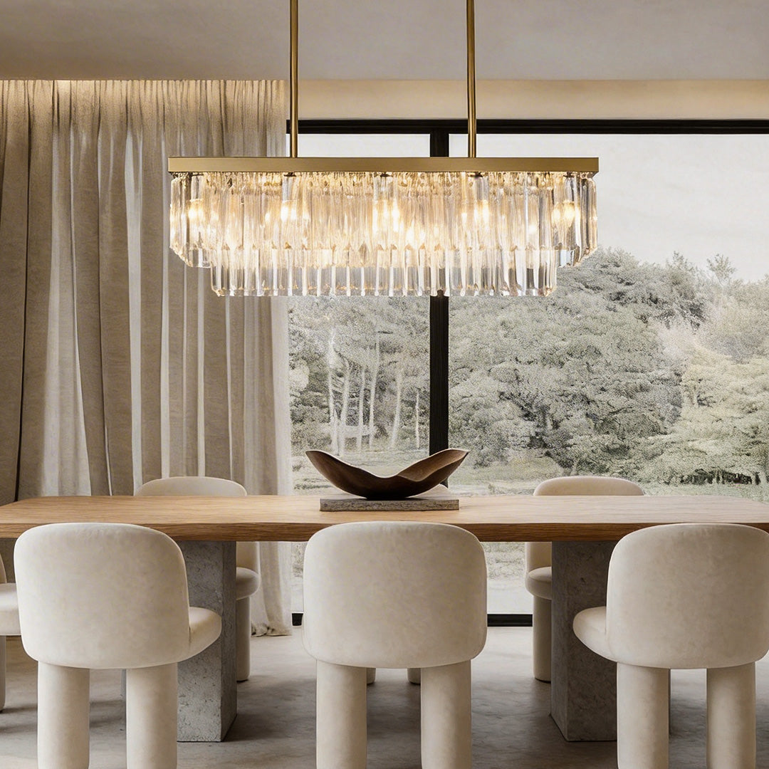 Gold Rectangular Crystal Chandelier Modern Ceiling Light
