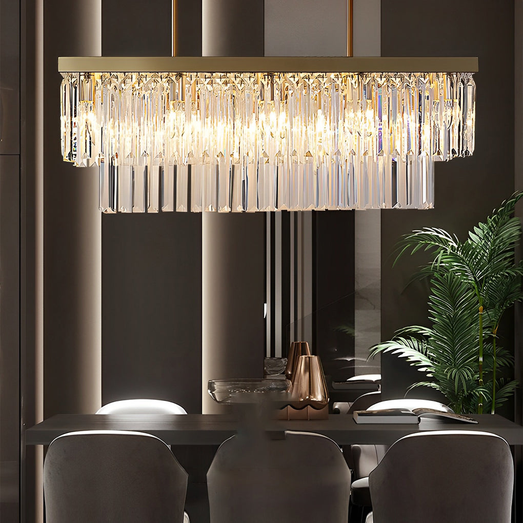 Gold Rectangular Crystal Chandelier Modern Ceiling Light