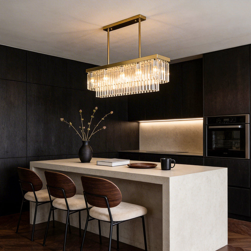 Gold Rectangular Crystal Chandelier Modern Ceiling Light
