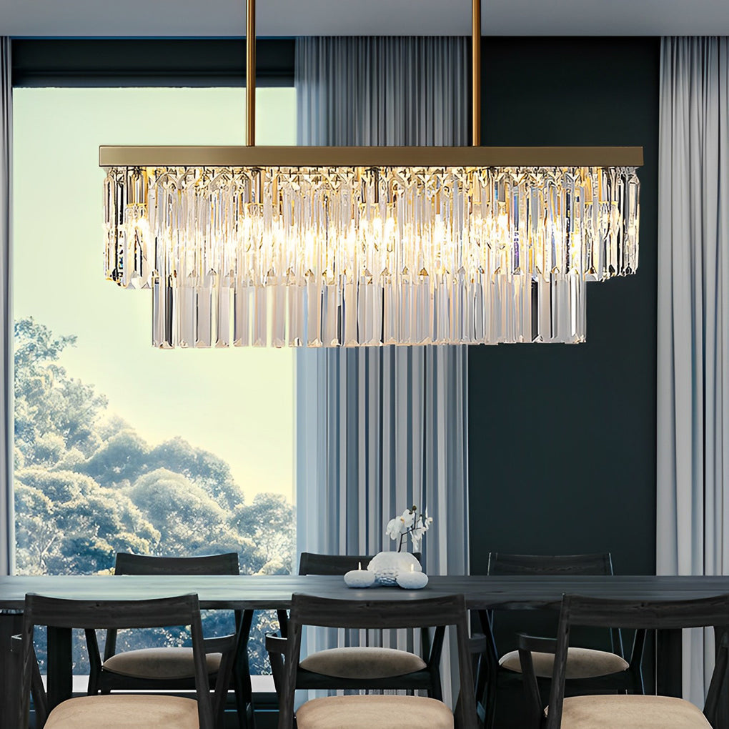 Gold Rectangular Crystal Chandelier Modern Ceiling Light