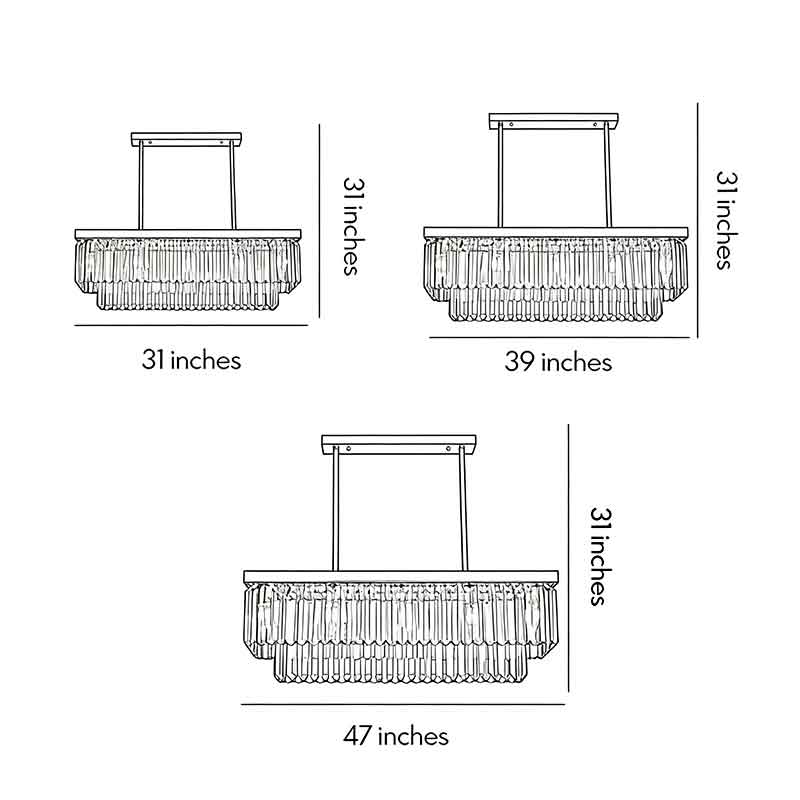 Gold Rectangular Crystal Chandelier Modern Ceiling Light
