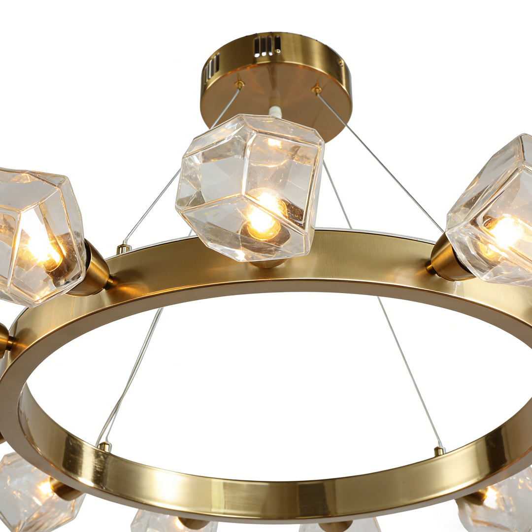 Gold Round Chandelier with Polished Brass Ceiling Light