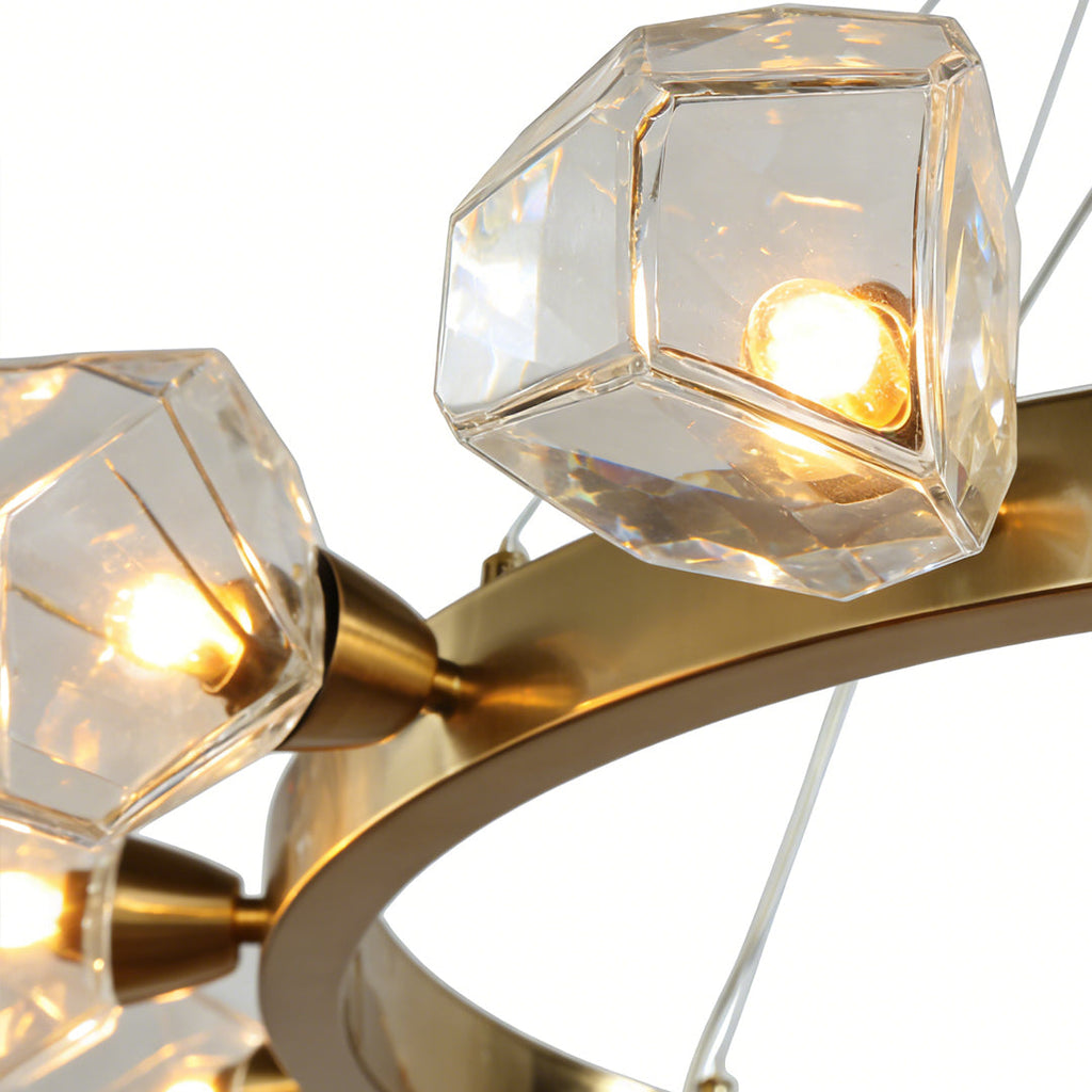 Gold Round Chandelier with Polished Brass Ceiling Light