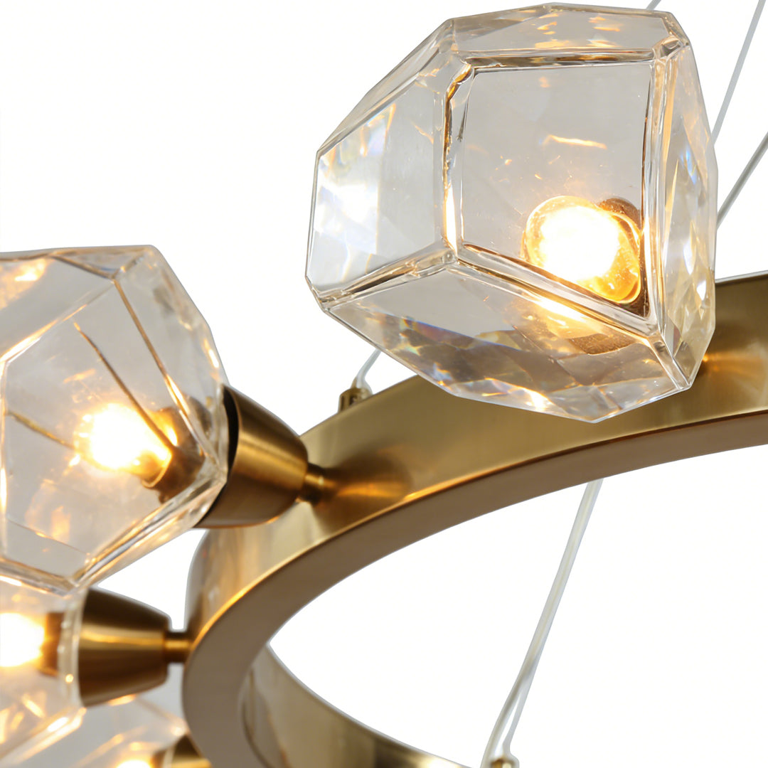 Gold Round Chandelier with Polished Brass Ceiling Light