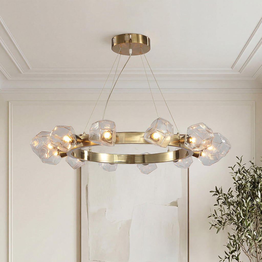 Gold Round Chandelier with Polished Brass Ceiling Light