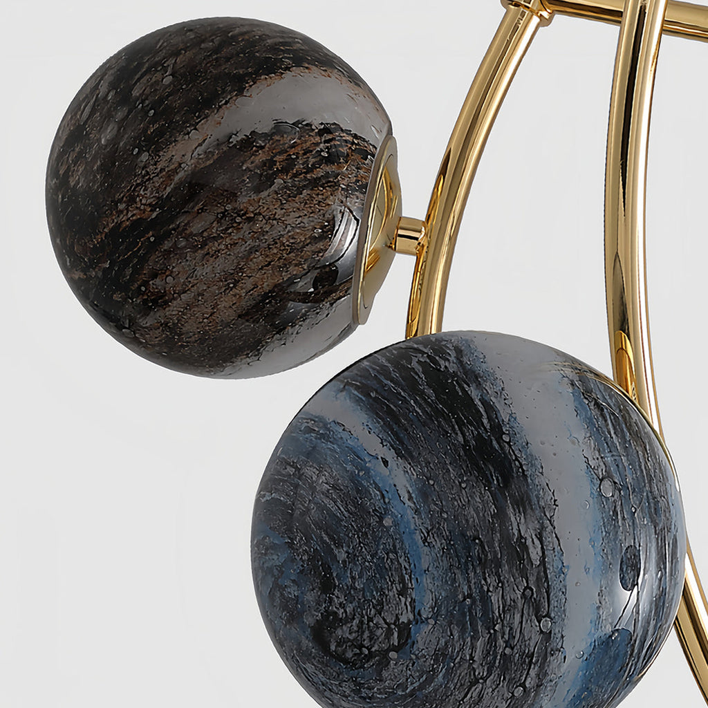 Gold Semi Flush Ceiling Light - Minimalist Planet Art Design, Modern Lighting Fixture for Home Decor